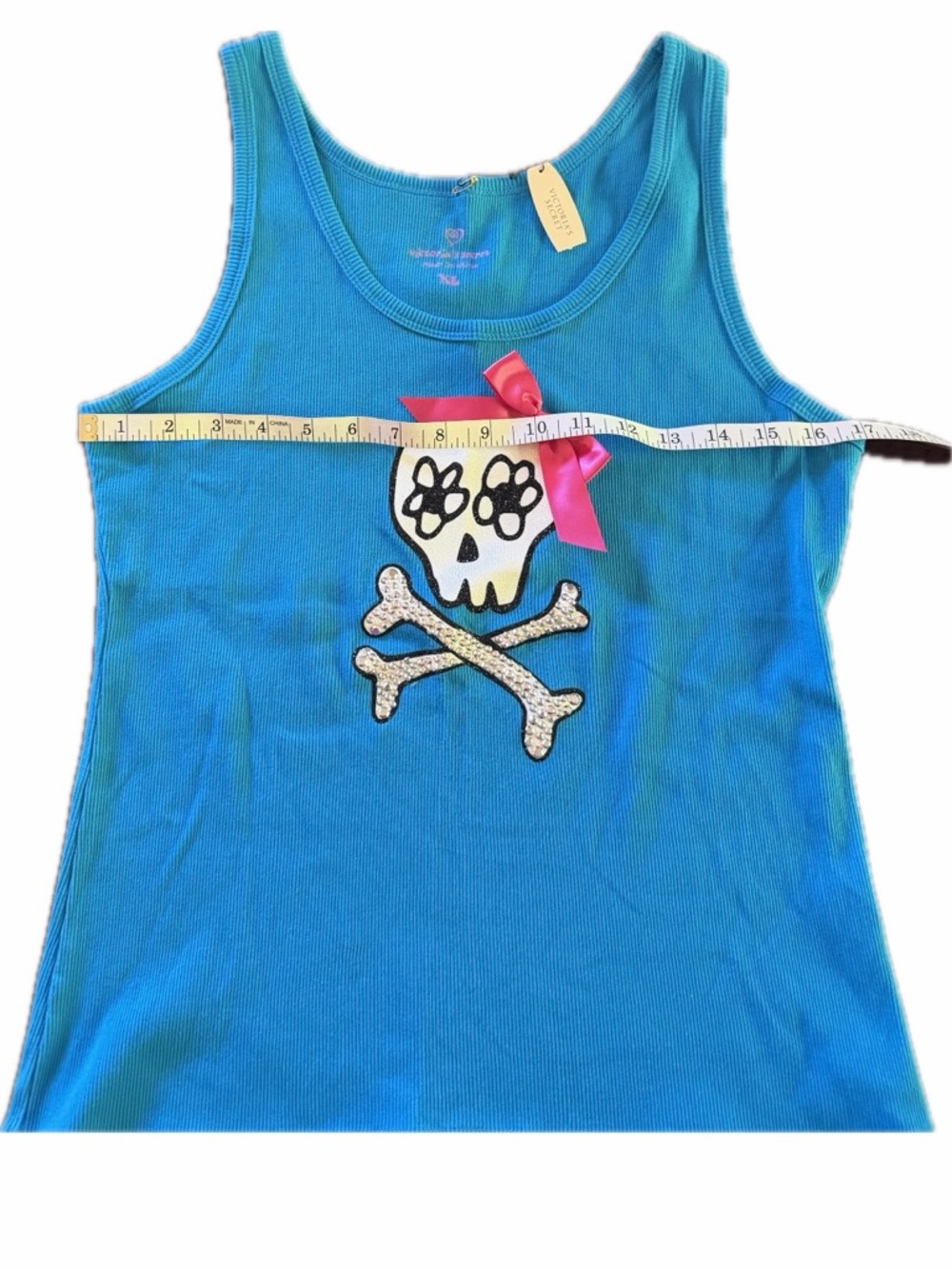 Victoria's Secret pajama set Blue Tank with Skull Pink Bow pants rock on guitar - Picture 6 of 12